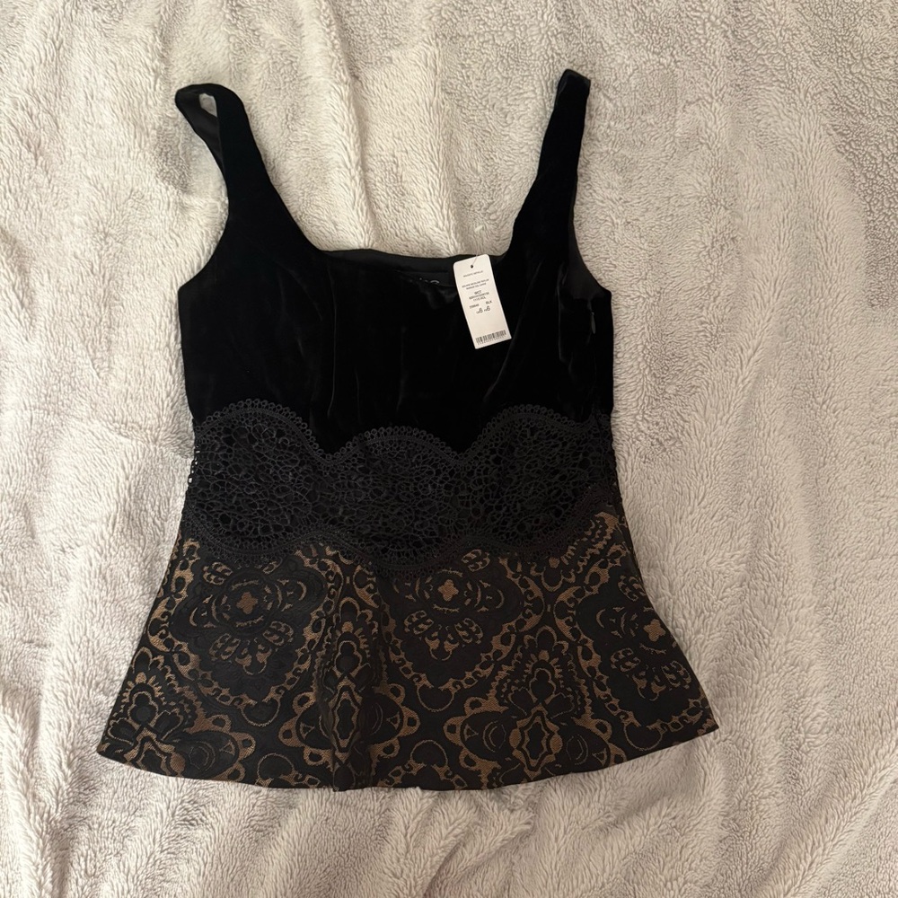 Bebe Velvet and Brocade Peplum Top